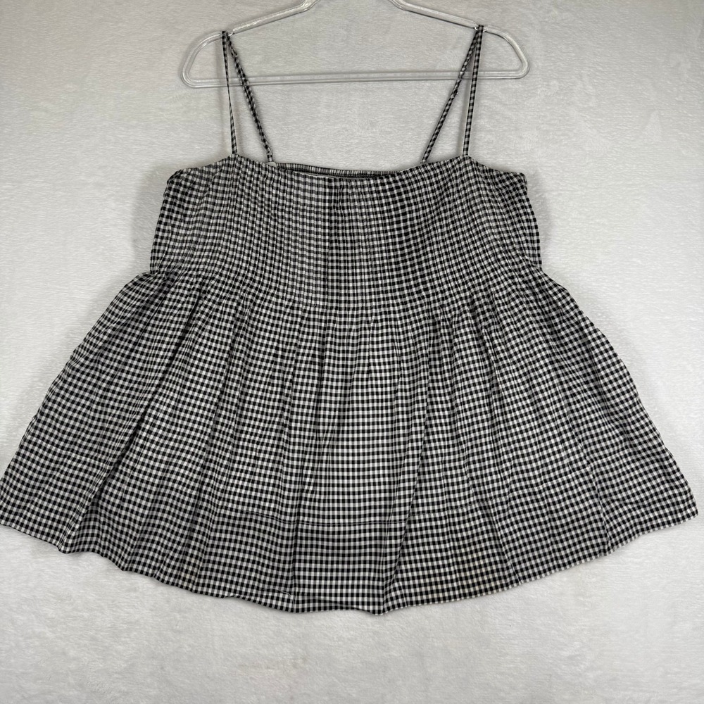 Reformation Black White Gingham Smocked Peplum Cami Top Spaghetti Strap M